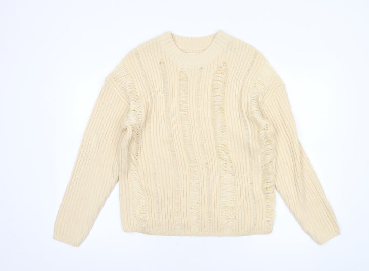 ASOS DESIGN Women’s Beige Chunky Knit Crew Neck Jumper Size 4