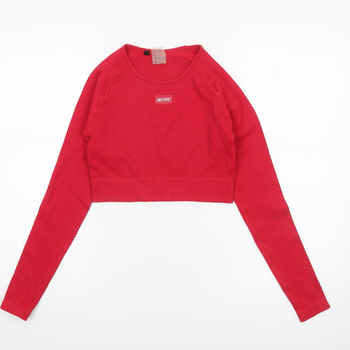 BO+TEE Womens Red Cropped Long Sleeve Athletic Top Size S