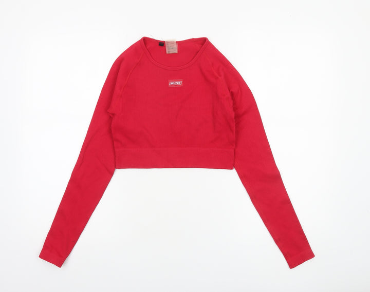 BO+TEE Womens Red Cropped Long Sleeve Athletic Top Size S