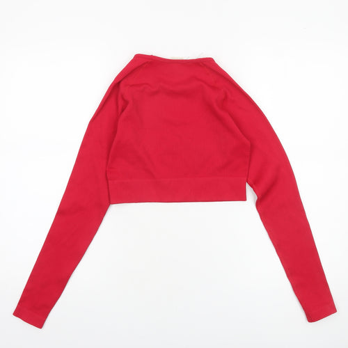 BO+TEE Womens Red Cropped Long Sleeve Athletic Top Size S