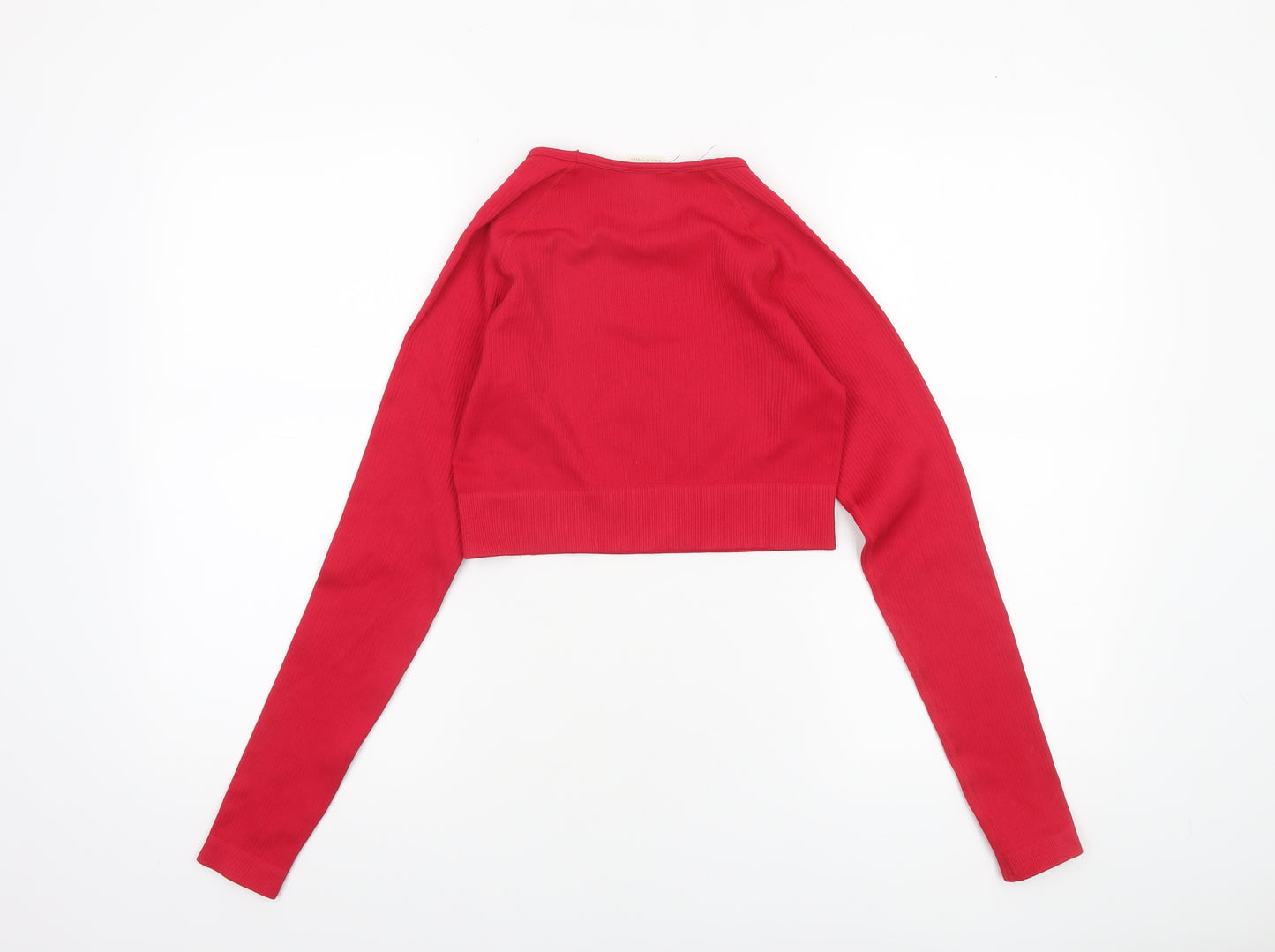 BO+TEE Womens Red Cropped Long Sleeve Athletic Top Size S