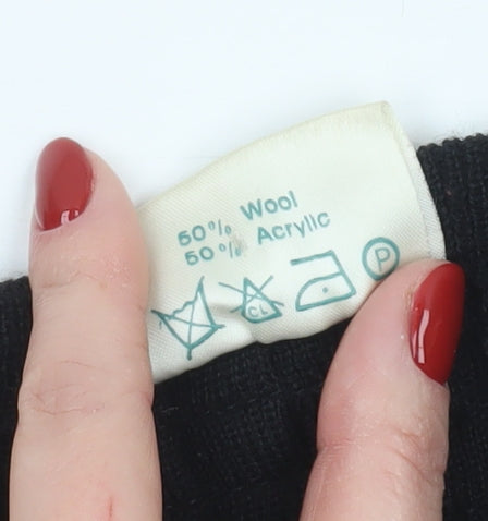 Volli Exclusive Women’s Black Wool Blend Rib Knit Long Sleeve Cardigan Size M