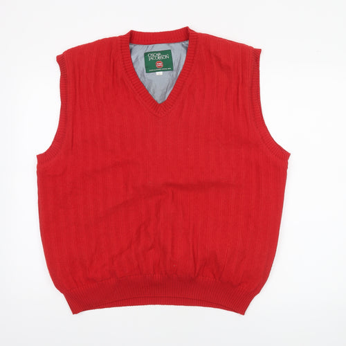 Oscar Jacobson Men's Red Wool Blend V-Neck Golf Vest L