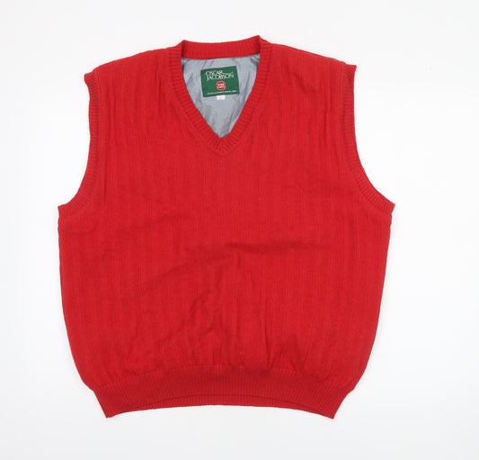 Oscar Jacobson Men's Red Wool Blend V-Neck Golf Vest L