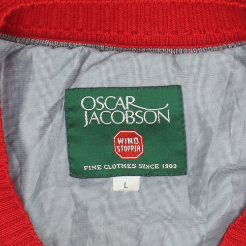 Oscar Jacobson Men's Red Wool Blend V-Neck Golf Vest L