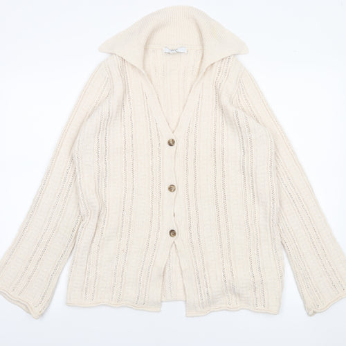 Next Women's Beige Collared Knit Cardigan Size S