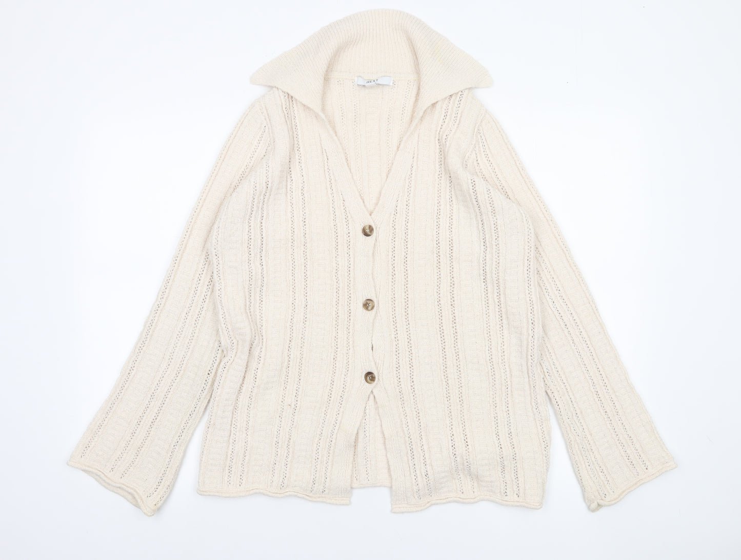 Next Women's Beige Collared Knit Cardigan Size S