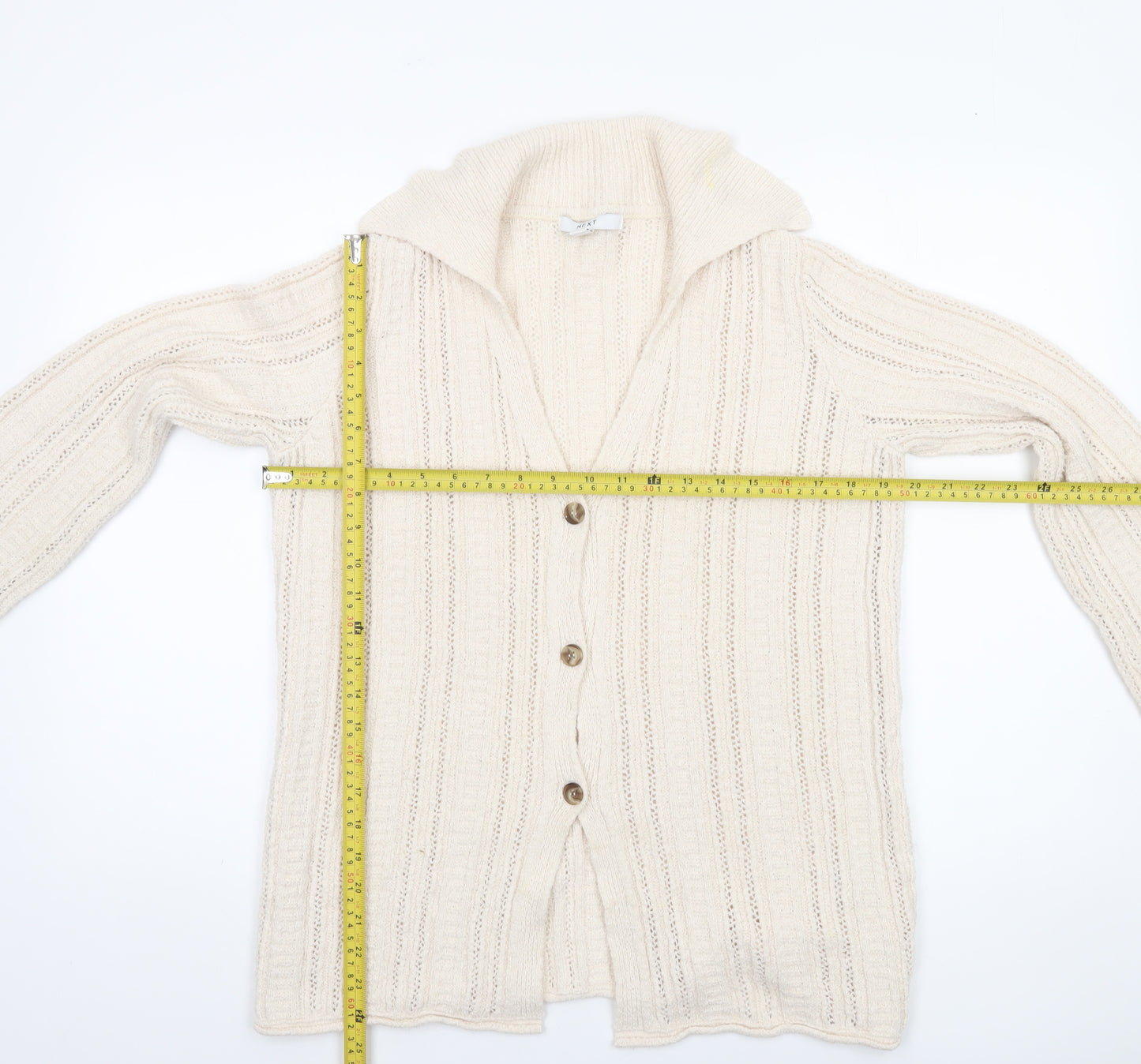 Next Women's Beige Collared Knit Cardigan Size S