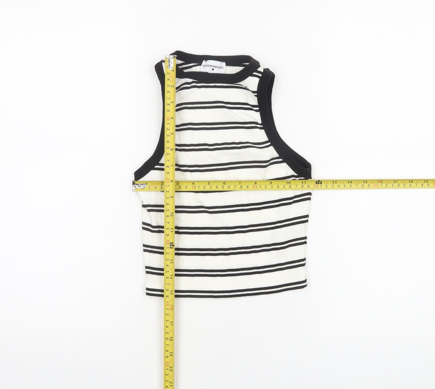 Clockhouse Women’s White Striped Cropped Tank Top XS