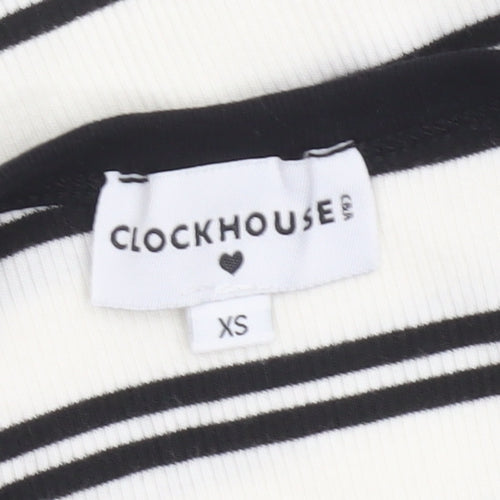 Clockhouse Women’s White Striped Cropped Tank Top XS