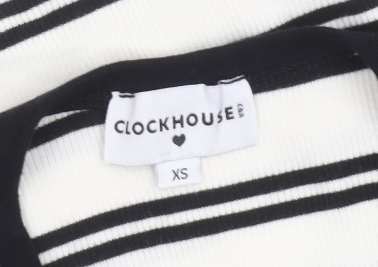 Clockhouse Women’s White Striped Cropped Tank Top XS