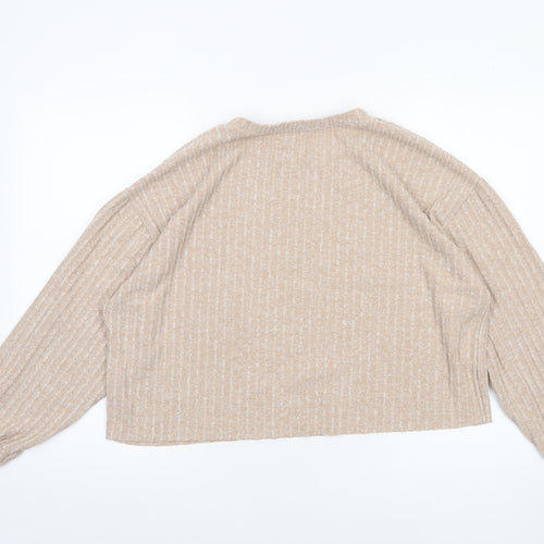 Zara Women Beige Cropped Knit Long Sleeve Sweater Top Size 12