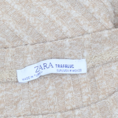 Zara Women Beige Cropped Knit Long Sleeve Sweater Top Size 12