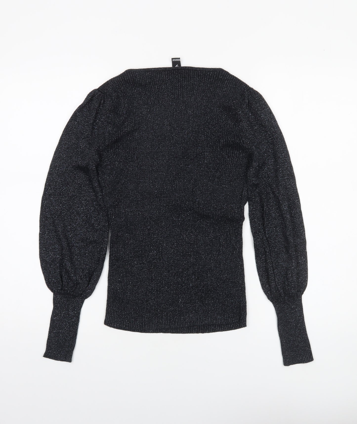 Windsor Women’s Black Glitter V-Neck Puff Sleeve Slim Jumper Size S