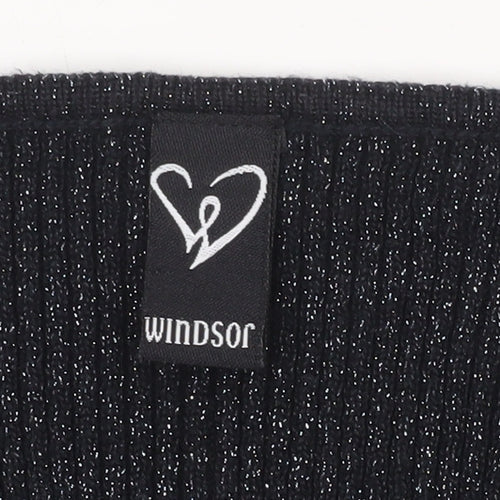 Windsor Women’s Black Glitter V-Neck Puff Sleeve Slim Jumper Size S
