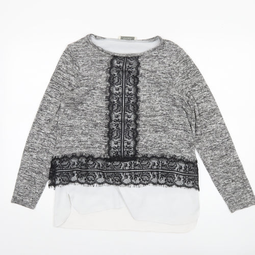 Oasis Women's Grey Lace Trim Knit Tunic Blouse Size 10