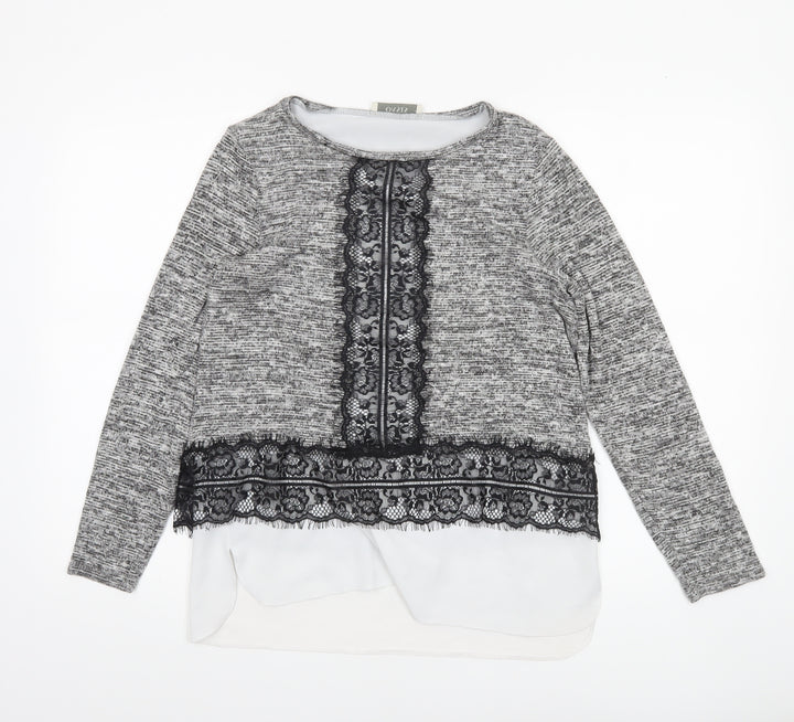 Oasis Women's Grey Lace Trim Knit Tunic Blouse Size 10