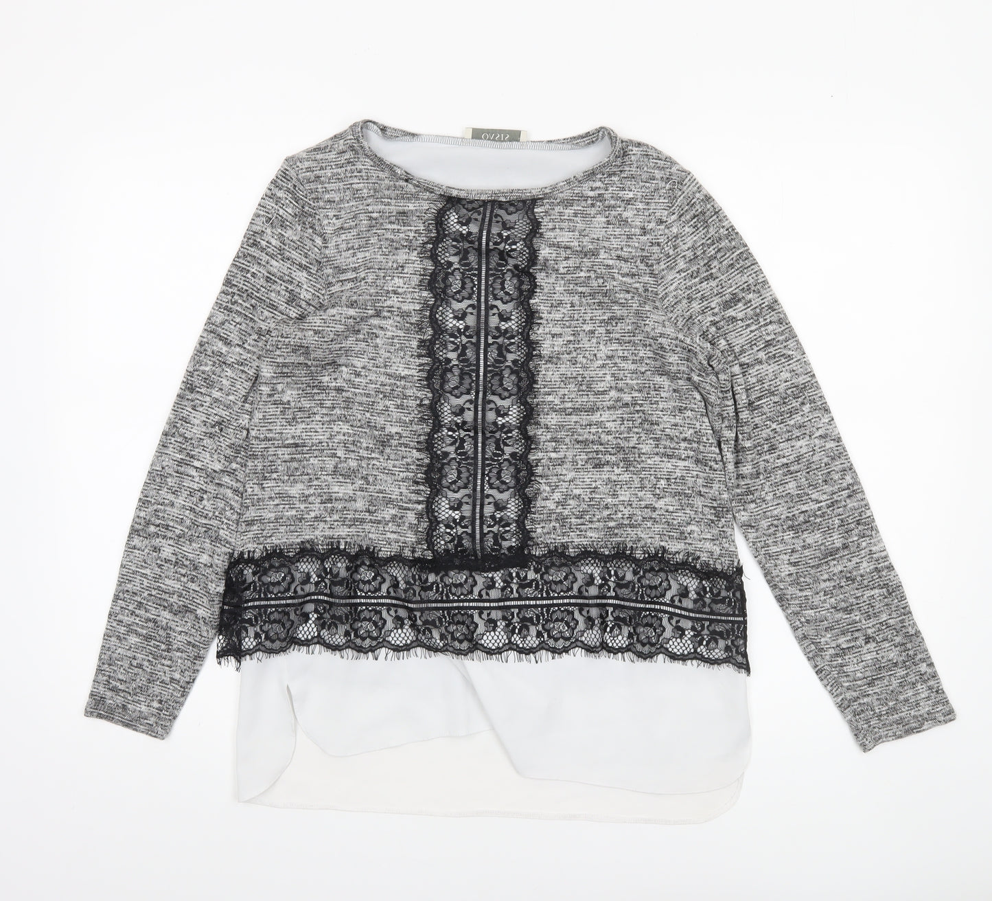 Oasis Women's Grey Lace Trim Knit Tunic Blouse Size 10