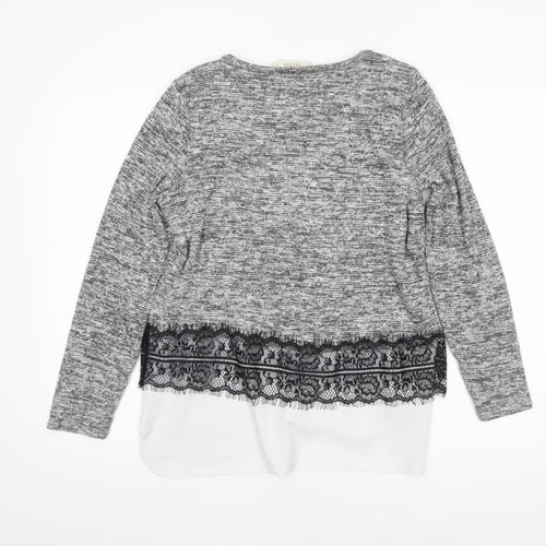Oasis Women's Grey Lace Trim Knit Tunic Blouse Size 10