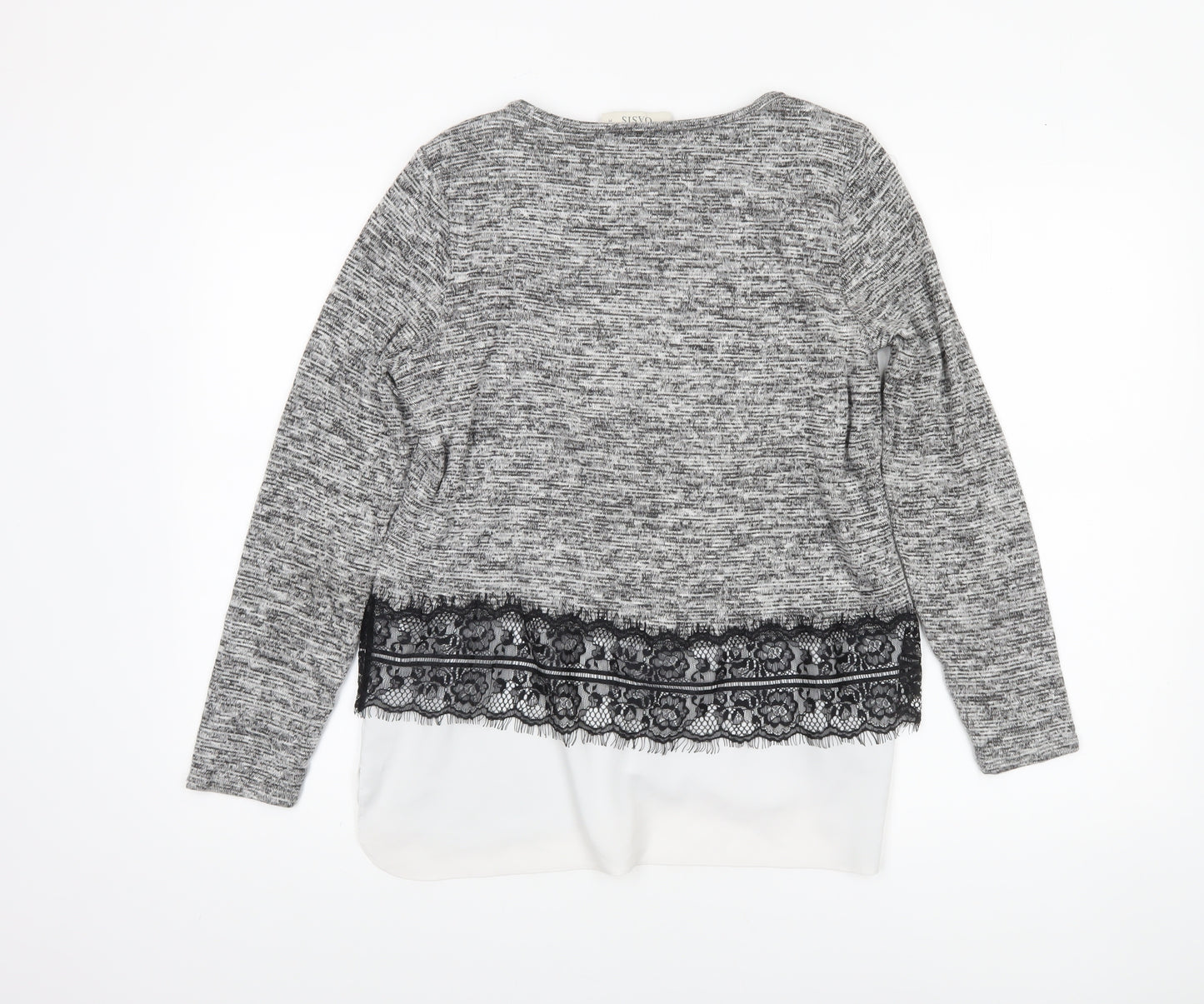 Oasis Women's Grey Lace Trim Knit Tunic Blouse Size 10