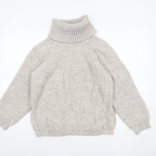 Luisa Ricci Women Beige Roll Neck Chunky-Knit Wool Jumper S