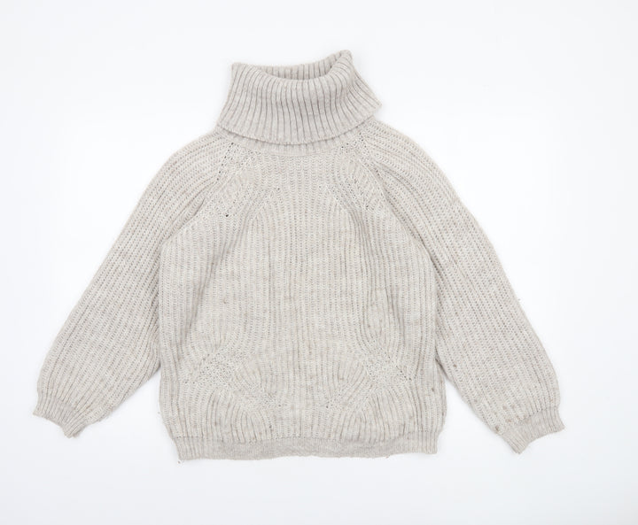 Luisa Ricci Women Beige Roll Neck Chunky-Knit Wool Jumper S