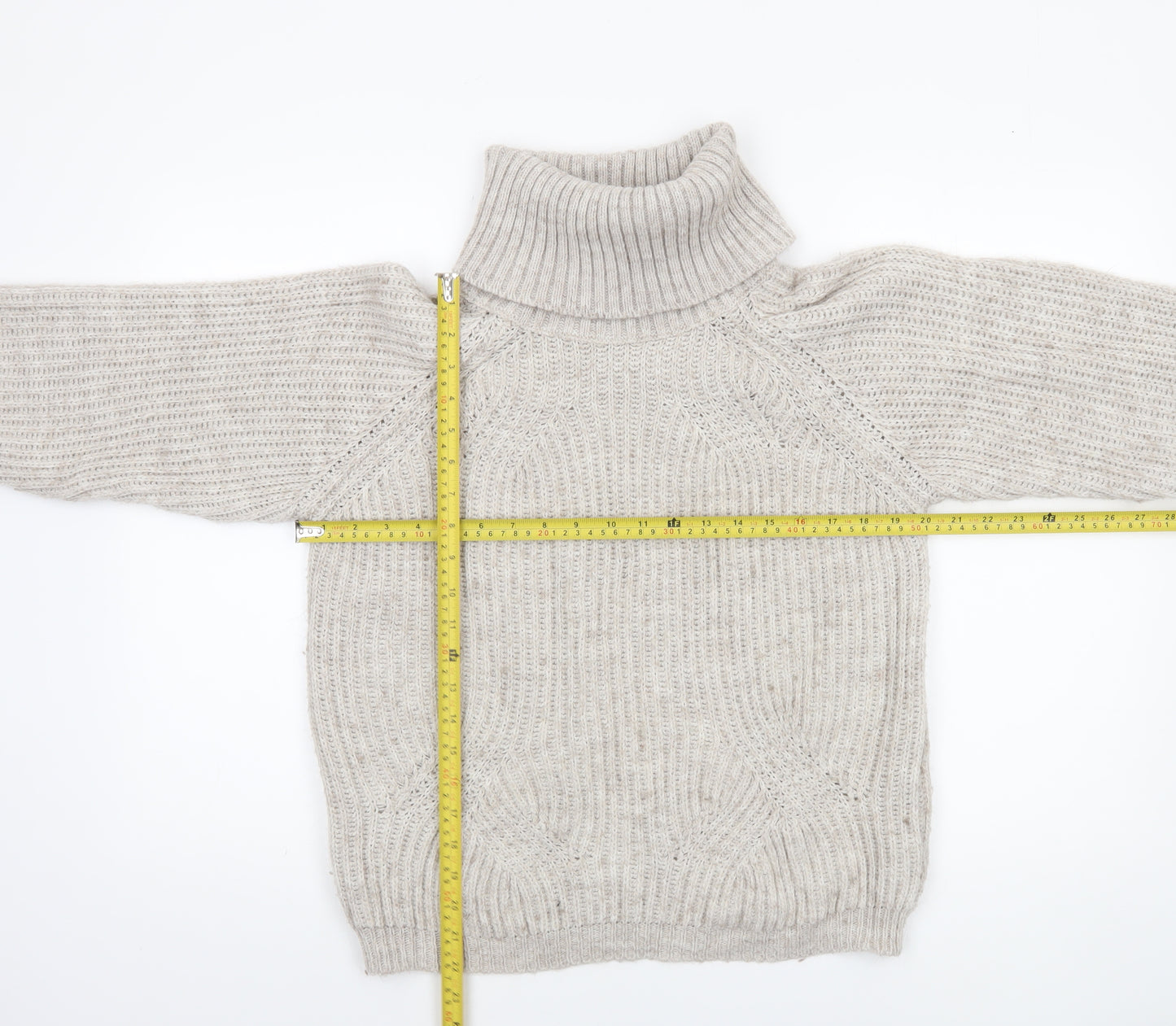 Luisa Ricci Women Beige Roll Neck Chunky-Knit Wool Jumper S