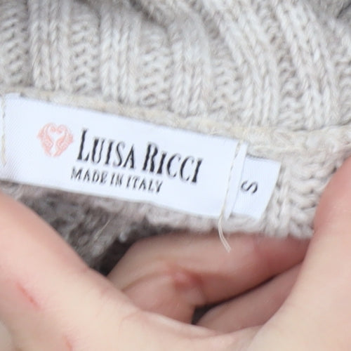 Luisa Ricci Women Beige Roll Neck Chunky-Knit Wool Jumper S