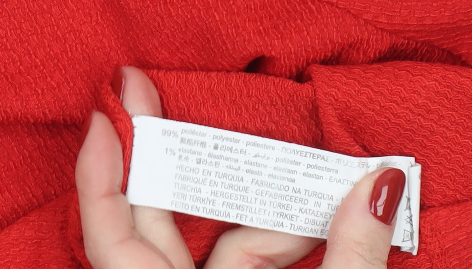 ZARA Women Red Short Sleeve Crew Neck Textured T-Shirt Size L