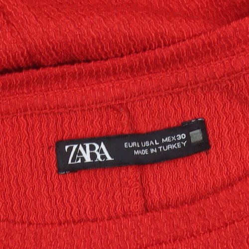 ZARA Women Red Short Sleeve Crew Neck Textured T-Shirt Size L