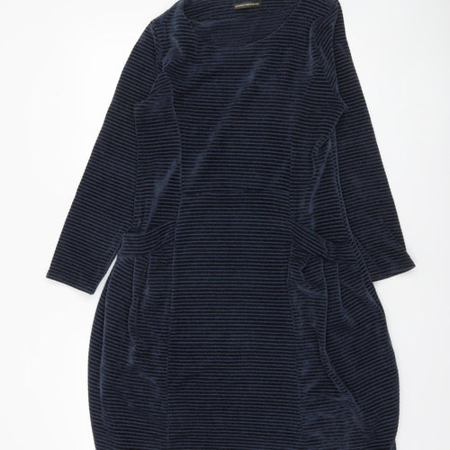 Golden Spiderweb Women's Blue Striped Velour Shift Dress XS