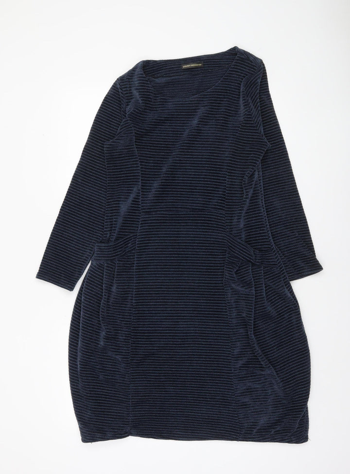 Golden Spiderweb Women's Blue Striped Velour Shift Dress XS