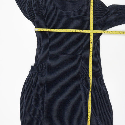 Golden Spiderweb Women's Blue Striped Velour Shift Dress XS