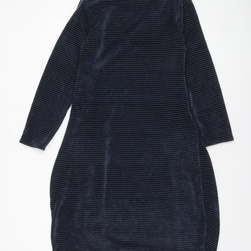 Golden Spiderweb Women's Blue Striped Velour Shift Dress XS