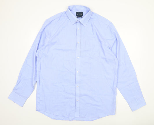 F&F Men Blue Regular Fit Long Sleeve Cotton Formal Dress Shirt L 16-16.5in