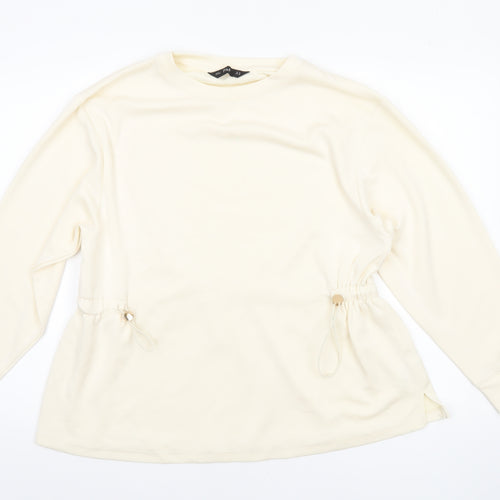 F&F Women’s Ivory Long Sleeve Tunic Top UK 12 Drawstring Detail