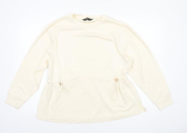 F&F Women’s Ivory Long Sleeve Tunic Top UK 12 Drawstring Detail
