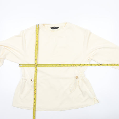 F&F Women’s Ivory Long Sleeve Tunic Top UK 12 Drawstring Detail