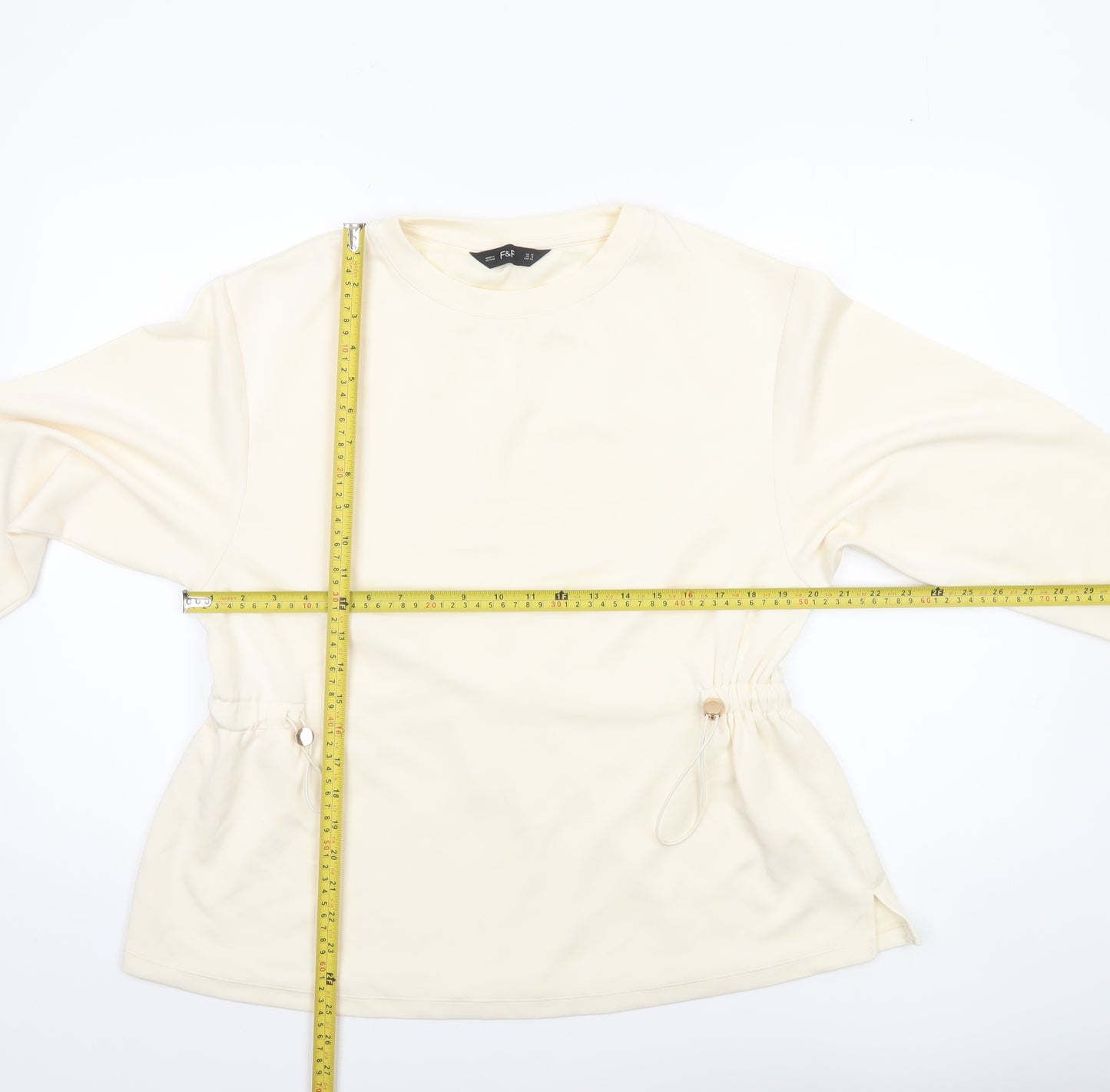 F&F Women’s Ivory Long Sleeve Tunic Top UK 12 Drawstring Detail