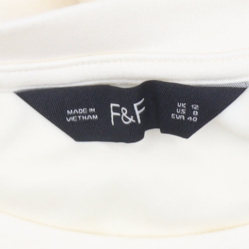 F&F Women’s Ivory Long Sleeve Tunic Top UK 12 Drawstring Detail