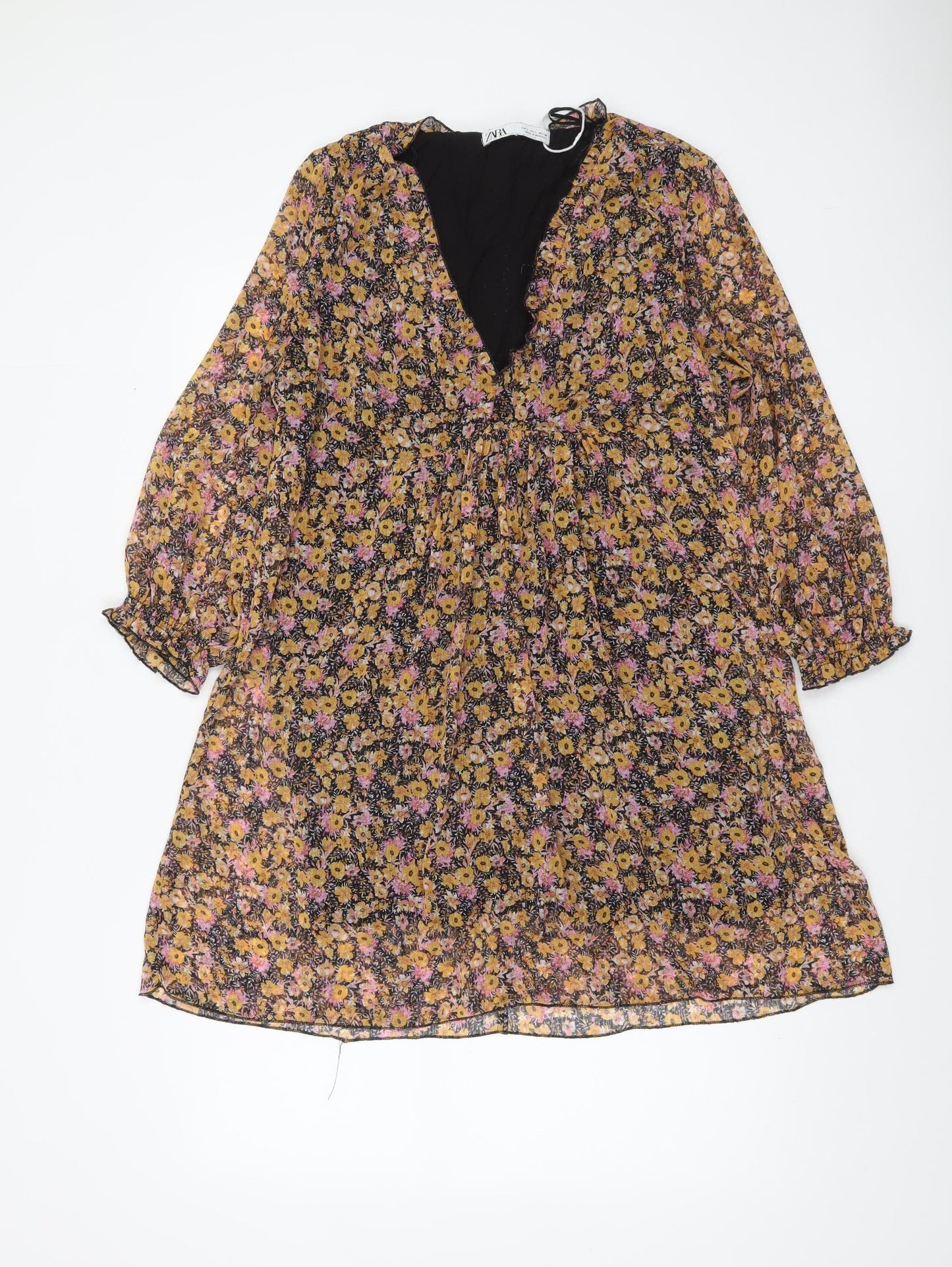 Zara Womens Multicoloured Floral A-Line Knee Length Dress Size 12