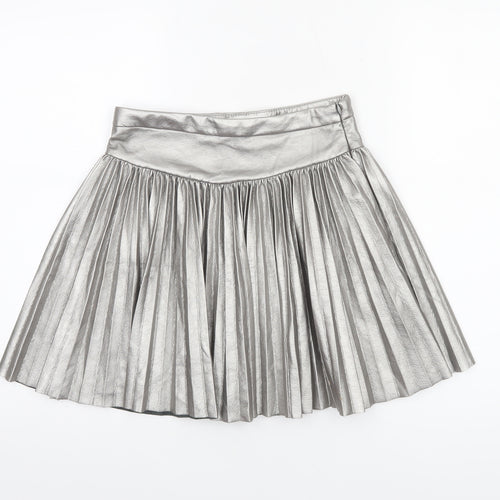 Zara Girls Silver Pleated Faux Leather Short Skirt 13-14 Years