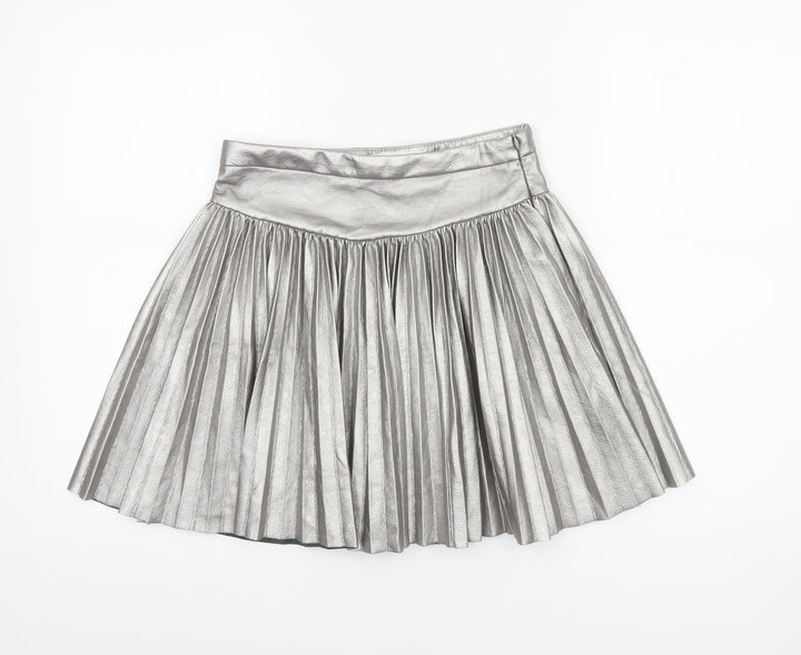 Zara Girls Silver Pleated Faux Leather Short Skirt 13-14 Years