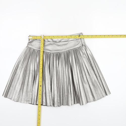 Zara Girls Silver Pleated Faux Leather Short Skirt 13-14 Years