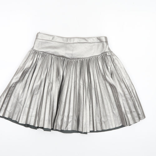 Zara Girls Silver Pleated Faux Leather Short Skirt 13-14 Years