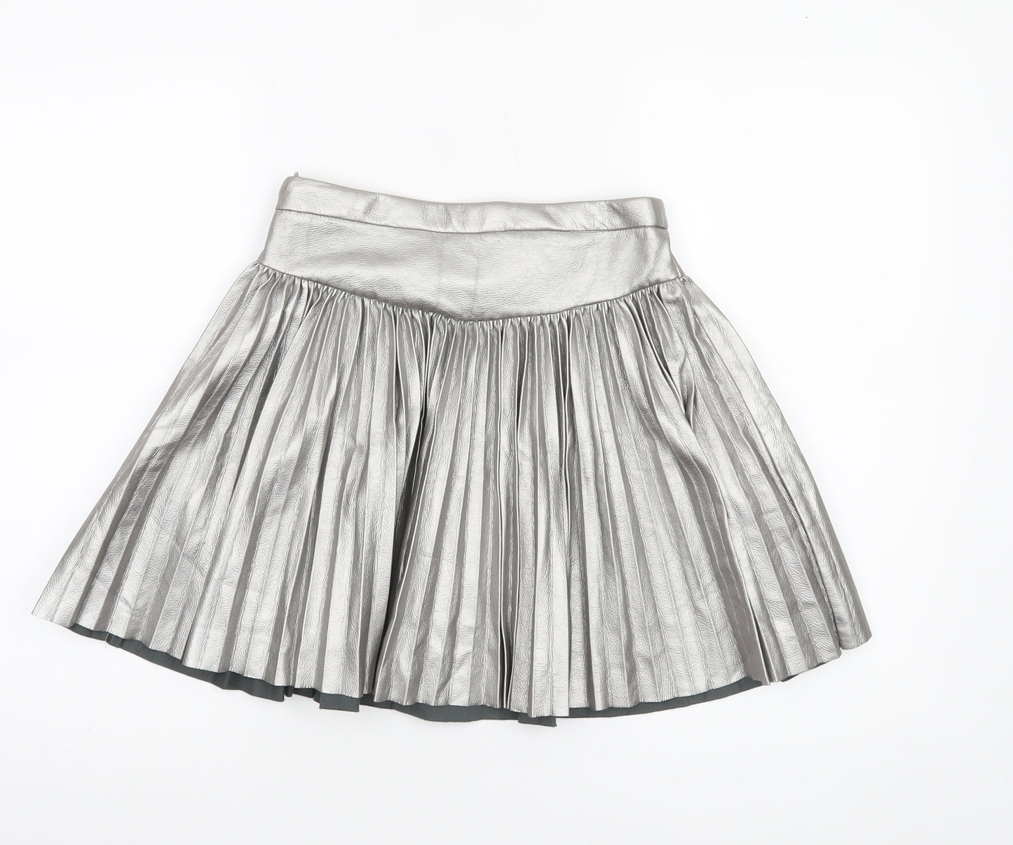 Zara Girls Silver Pleated Faux Leather Short Skirt 13-14 Years