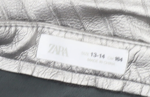 Zara Girls Silver Pleated Faux Leather Short Skirt 13-14 Years