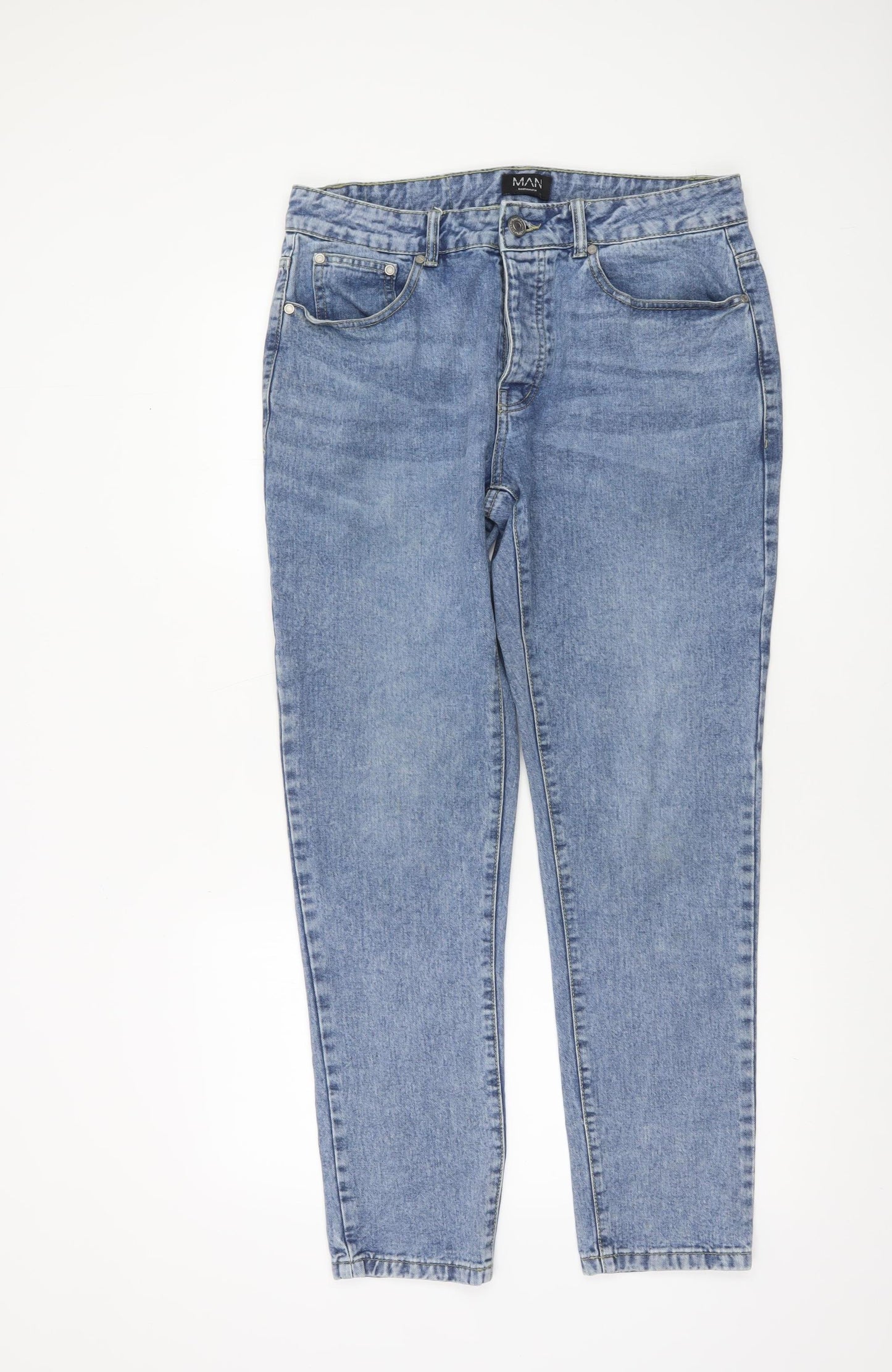 boohooMAN Men’s Blue 32L Straight Fit Denim Jeans