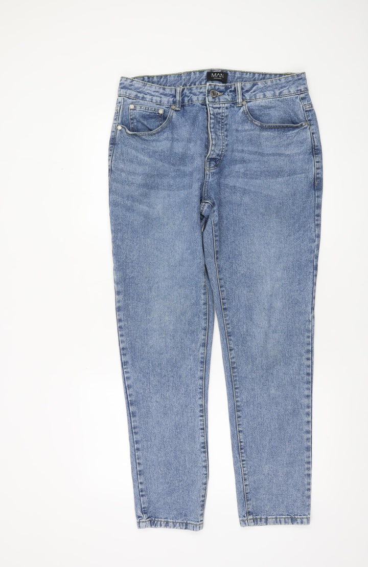 boohooMAN Men’s Blue 32L Straight Fit Denim Jeans