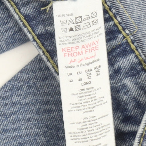 boohooMAN Men’s Blue 32L Straight Fit Denim Jeans